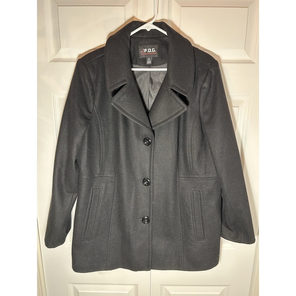 F.O.G. Women's Wool Blend Heavy Winter Peacoat Jacket Coat Black XL